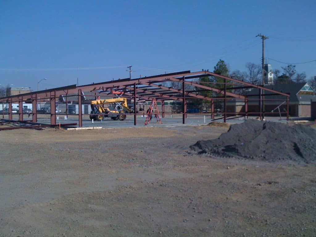 Red iron construction building in Tahlequah, OK